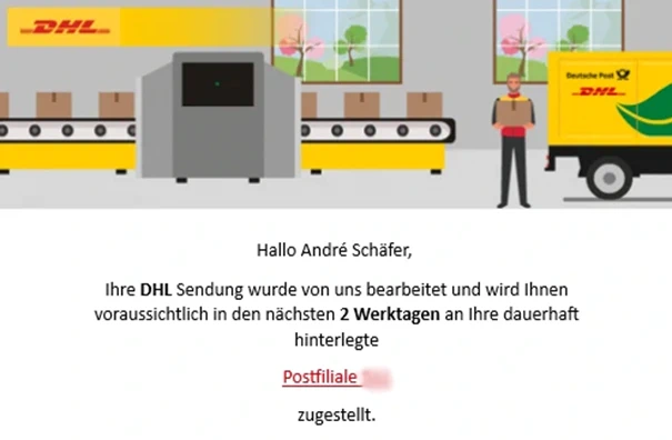 DHL kündigt die Zustellung an Filiale an